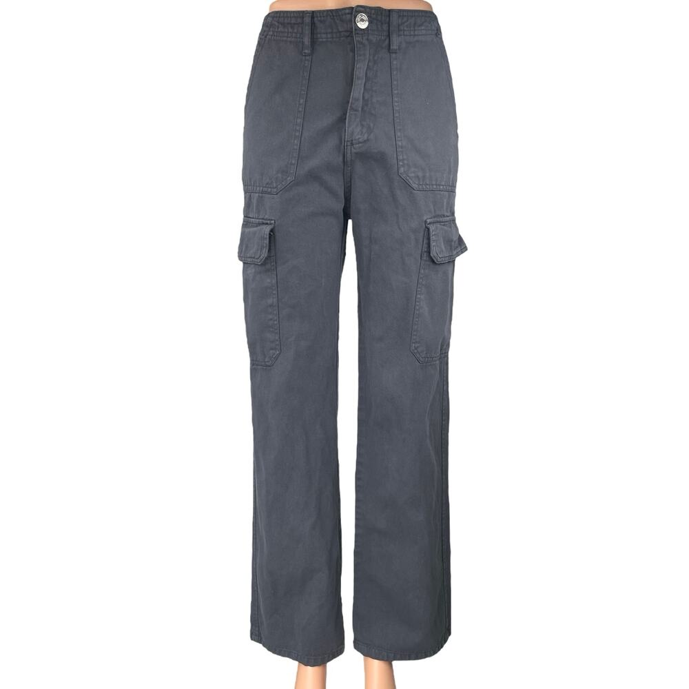 Zara Women's Gray Straight Wide Leg High Rise Cargo Trousers Denim Jeans Pants 2